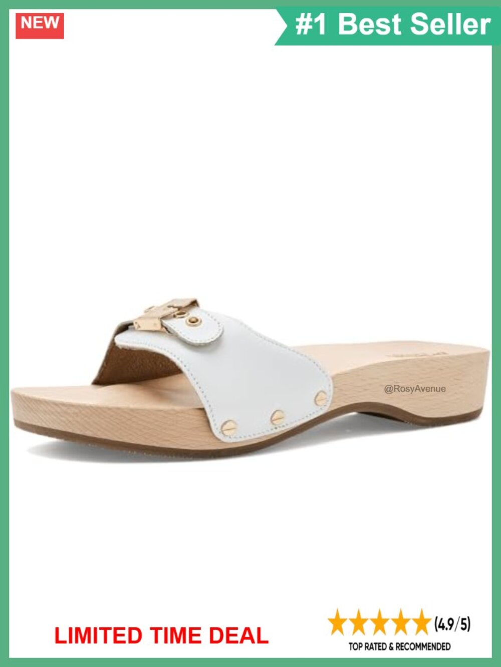 Italian Made Leather Cork Insole Slide Sandals Block Heel Buckle Strap